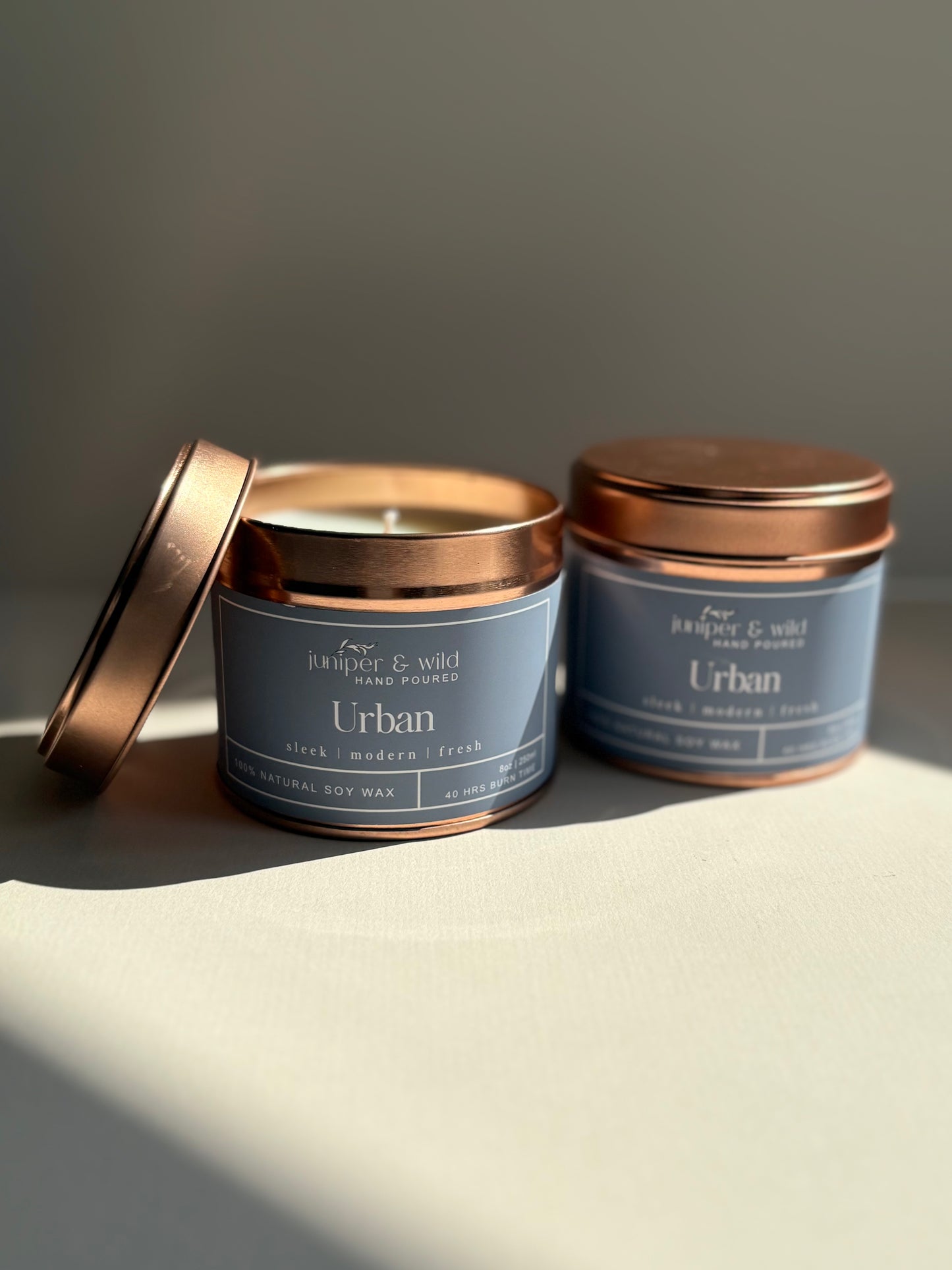 Urban Hand Poured Soy Wax Rose Gold Candle Tin - Perfect for Gifting