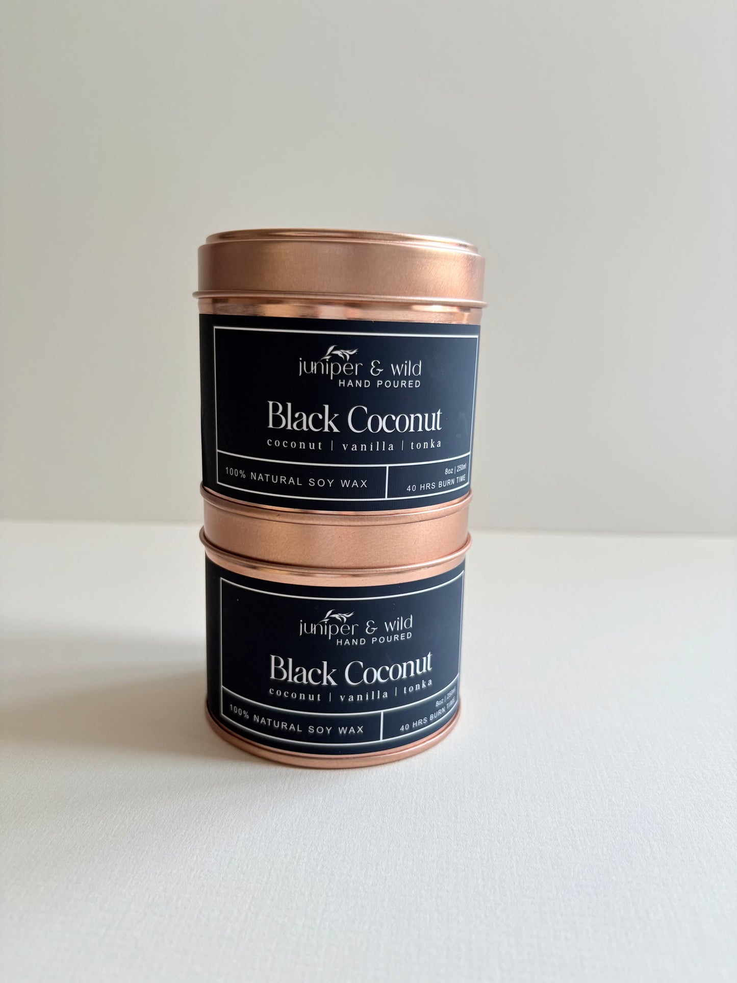 Black Coconut Hand Poured Soy Wax Rose Gold Candle Tin