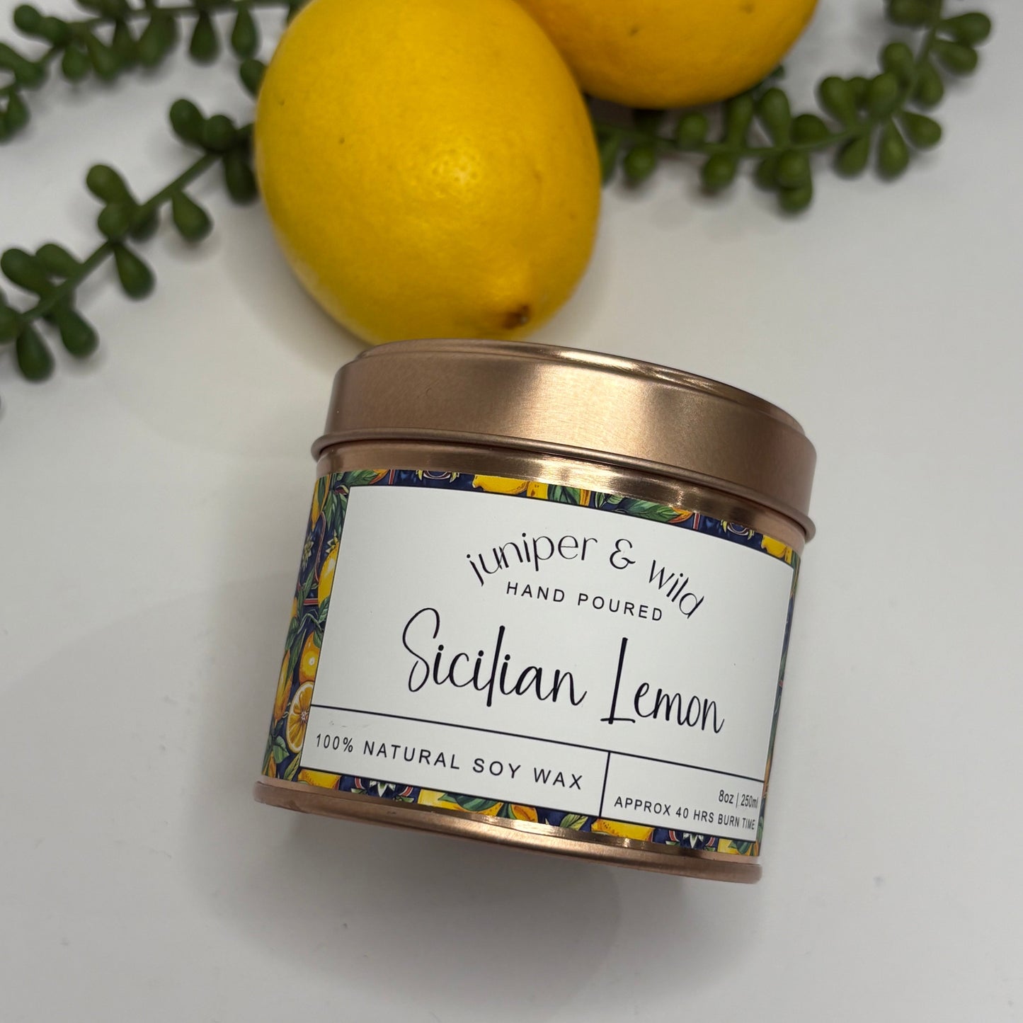 Hand Poured Soy Wax Rose Gold Candle Tin - Sicilian Lemon