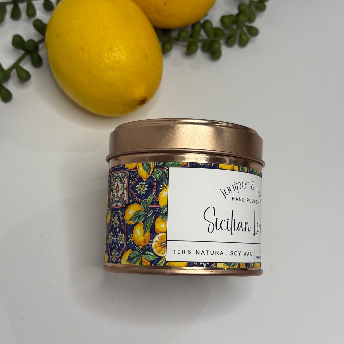 Hand Poured Soy Wax Rose Gold Candle Tin - Sicilian Lemon