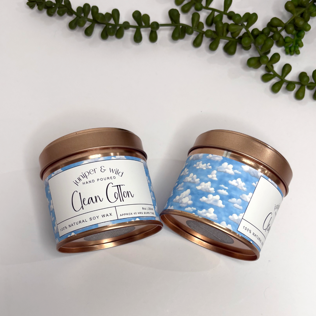 Hand Poured Soy Wax Rose Gold Candle Tin - Clean Cotton