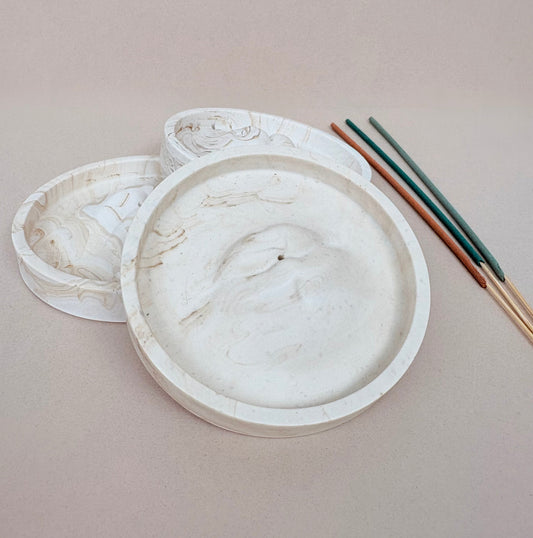 Stoneware Incense Burner | Beige Marble Effect Jesmonite