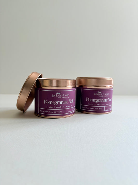 Pomegranate Noir - Hand Poured Soy Wax Rose Gold Candle Tin