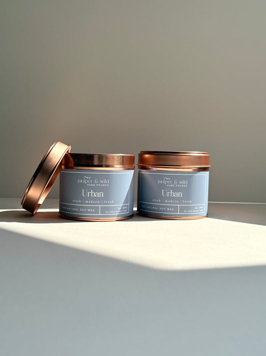Urban Hand Poured Soy Wax Rose Gold Candle Tin - Perfect for Gifting