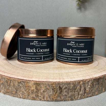 Black Coconut Soy Candle Tin – 250ml Hand-Poured Vegan Candle