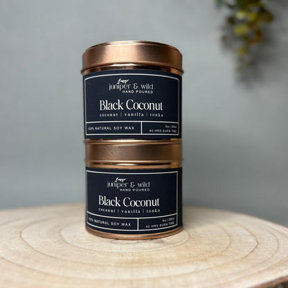 Black Coconut Soy Candle Tin – 250ml Hand-Poured Vegan Candle