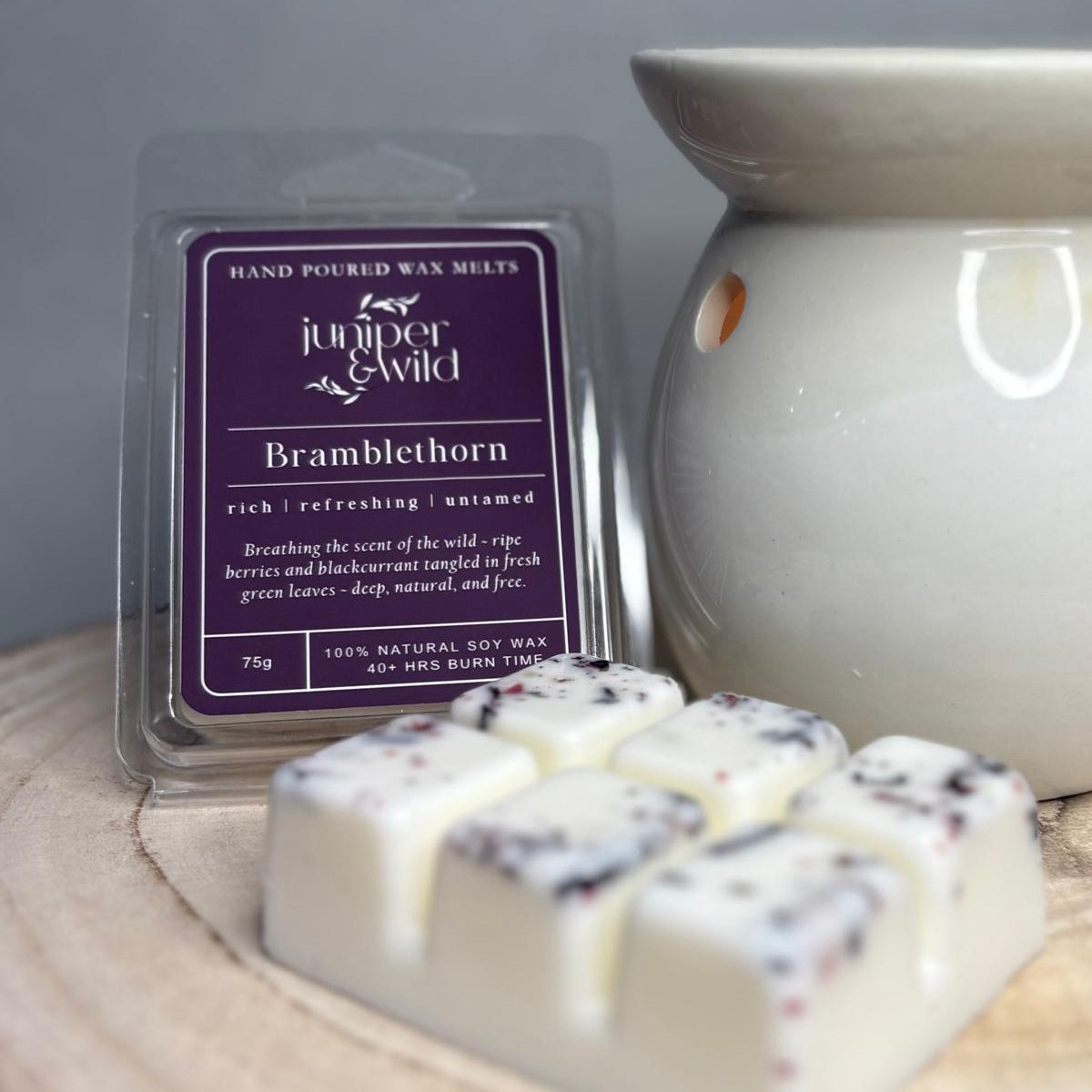 wax melt package from Juniper & Wild in Bramblethorn fragrance
