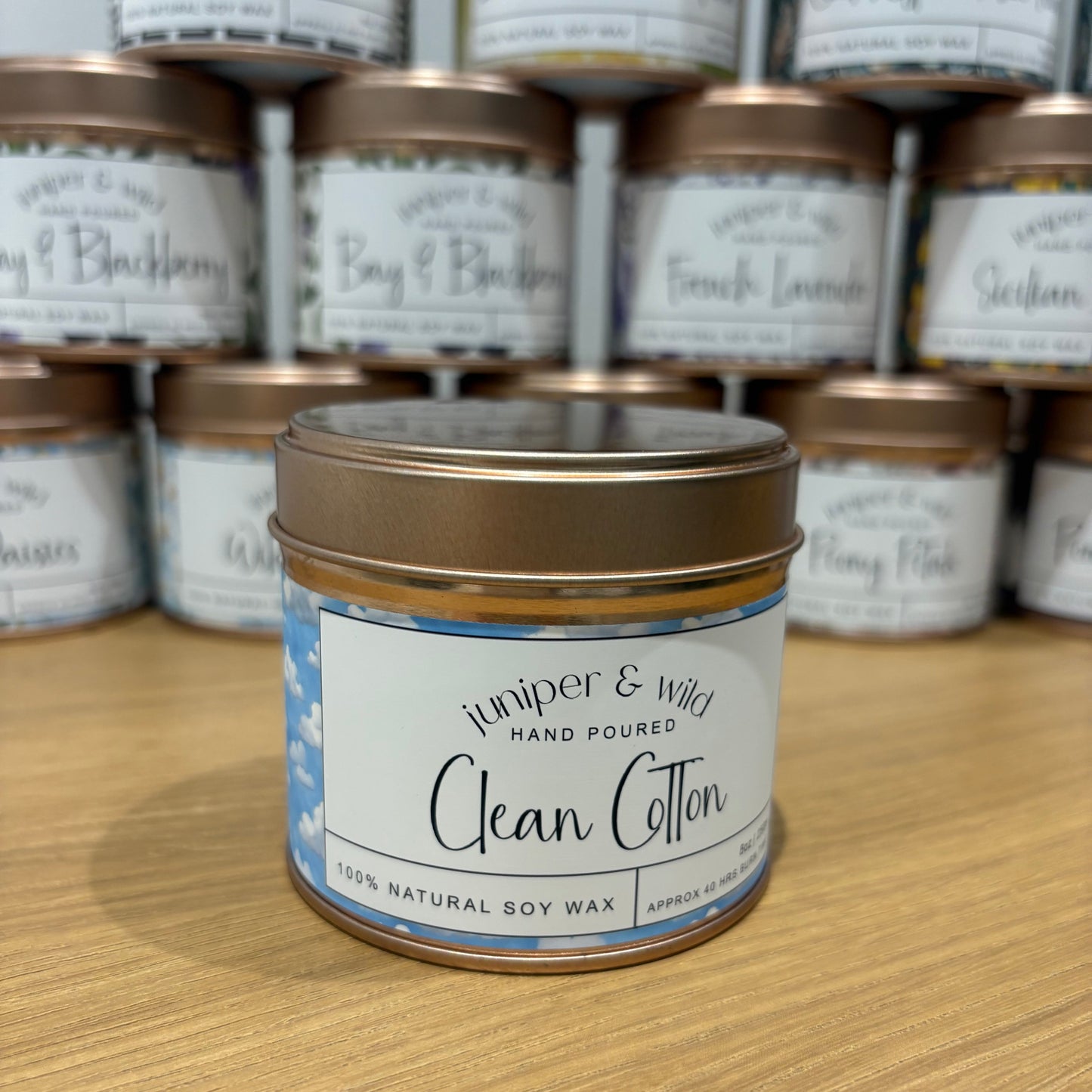 Hand Poured Soy Wax Rose Gold Candle Tin - Clean Cotton