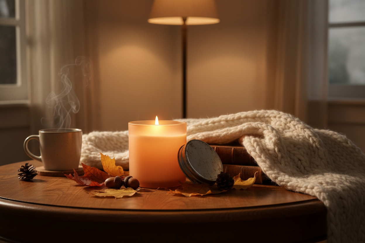 cosy autumn candle at home